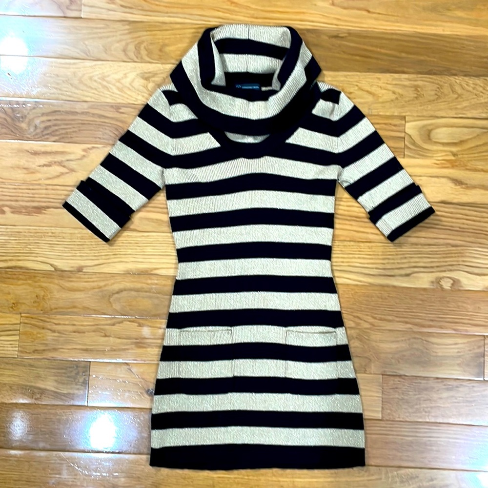 INC Metallic Gold Striped Ribbed Fitted Tunic
